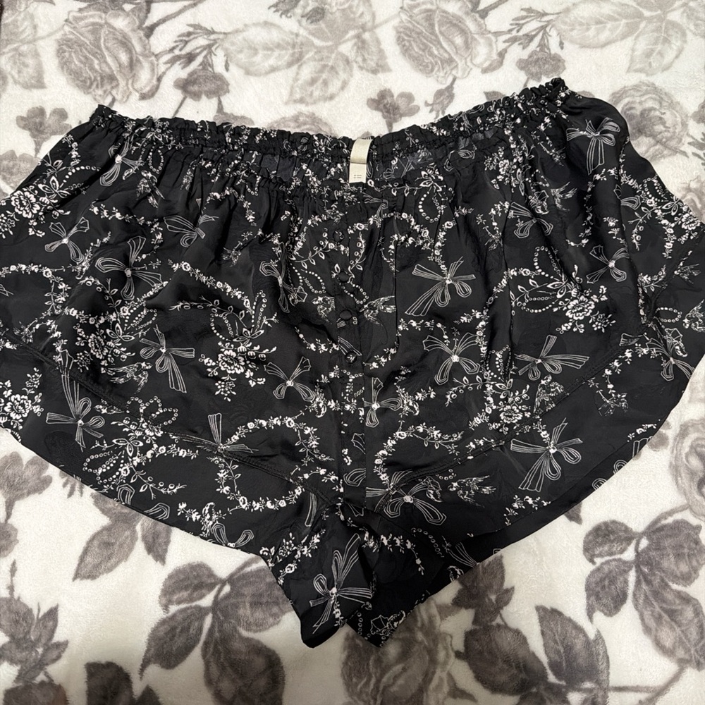 Free People Black and White Floral satin Shorts